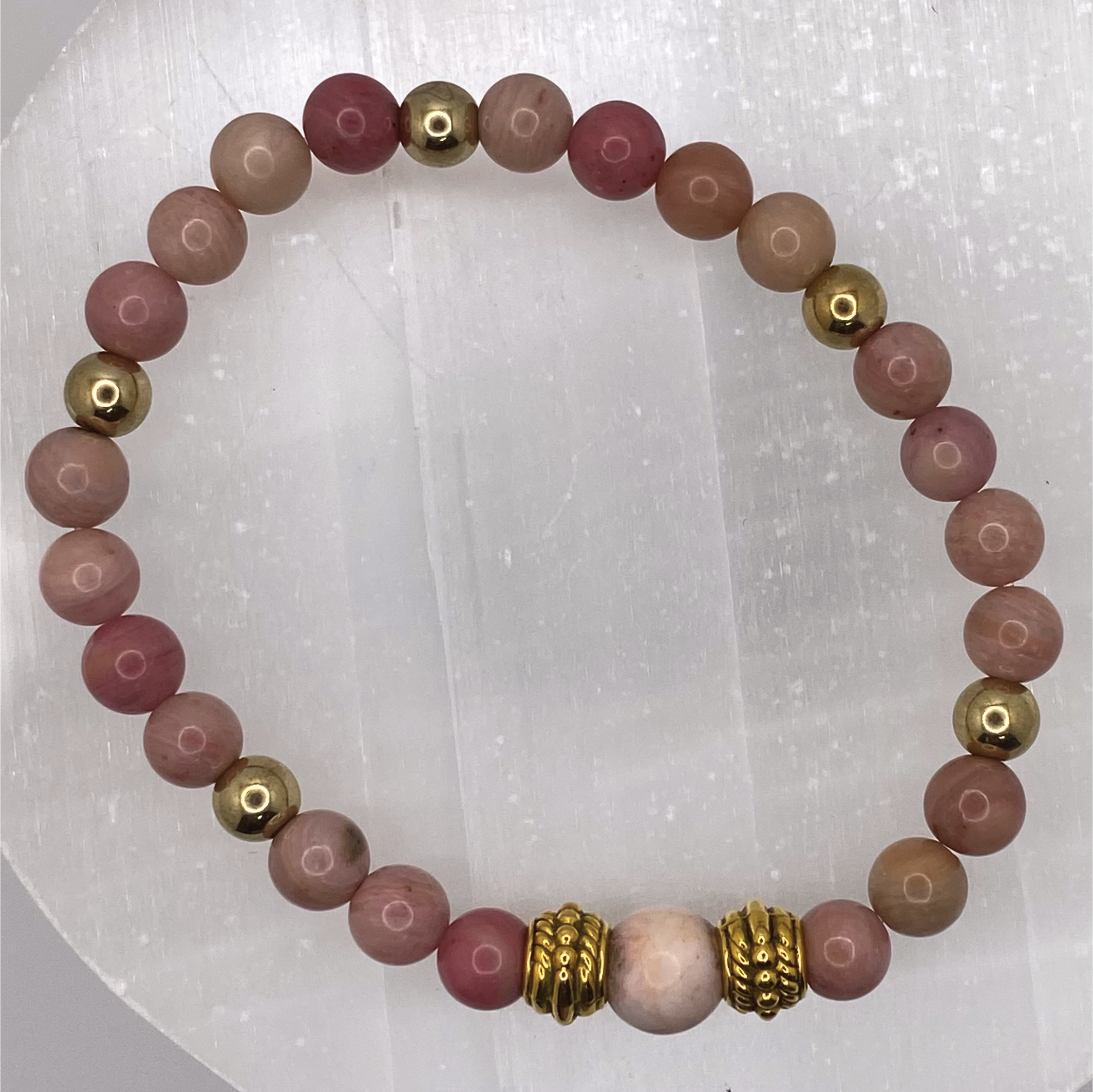 Pink Opal Bracelet with Gold Tone Spacers