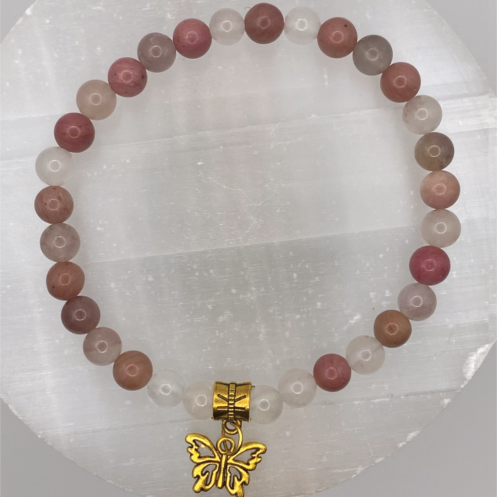 Rose Quartz Milky Quartz Butterfly Charm Bracelet