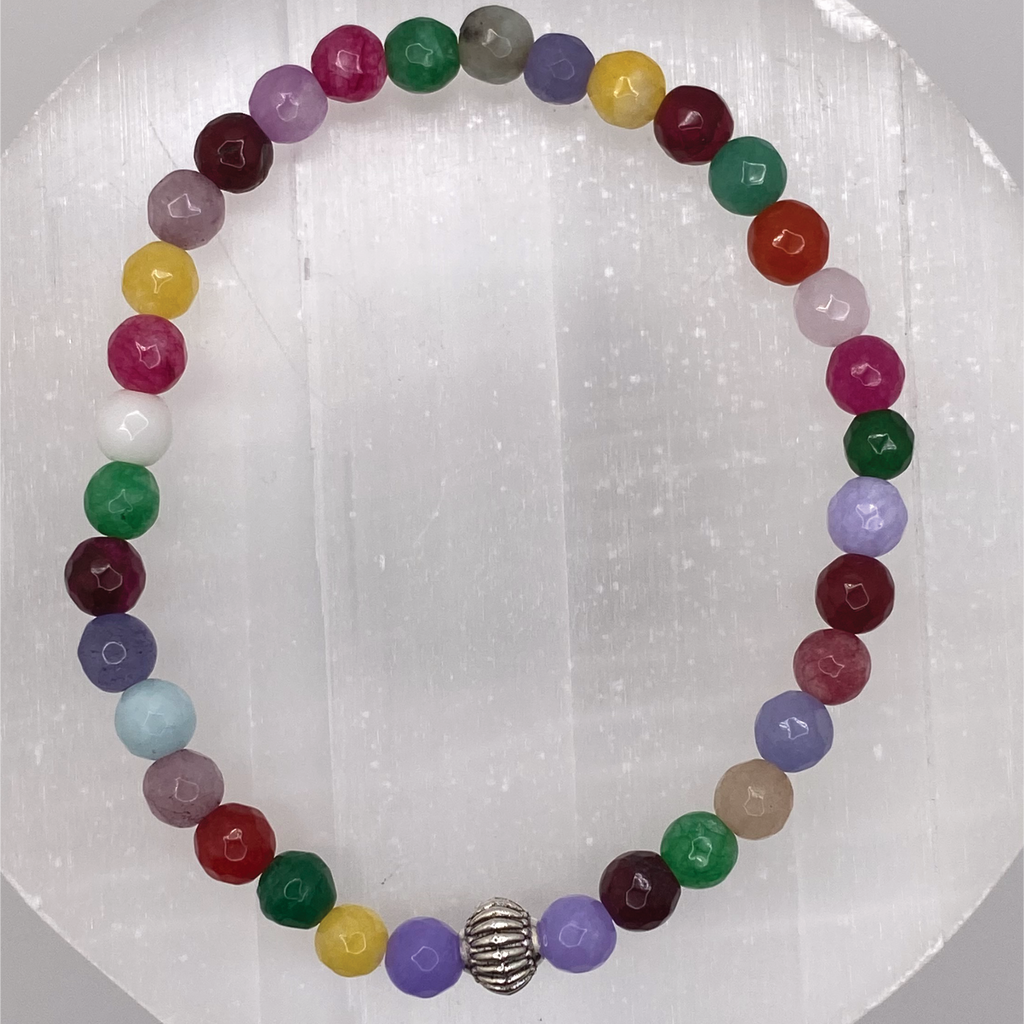 Multicolored Dragon Vein Agate Bracelet with Silver Barrel Spacer