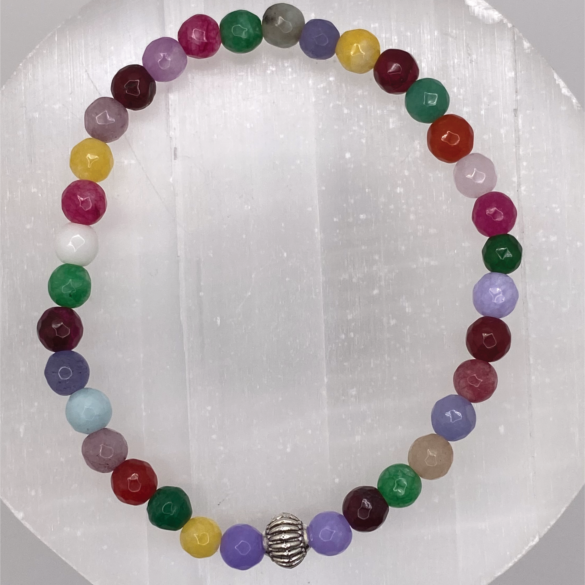 Multicolored Dragon Vein Agate Bracelet with Silver Barrel Spacer