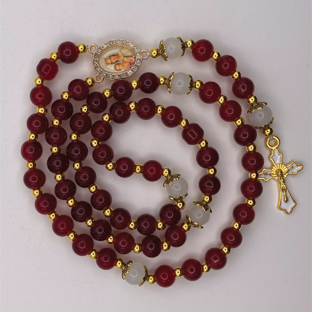 Red Milky White Full 5 Decade Gold Rosary