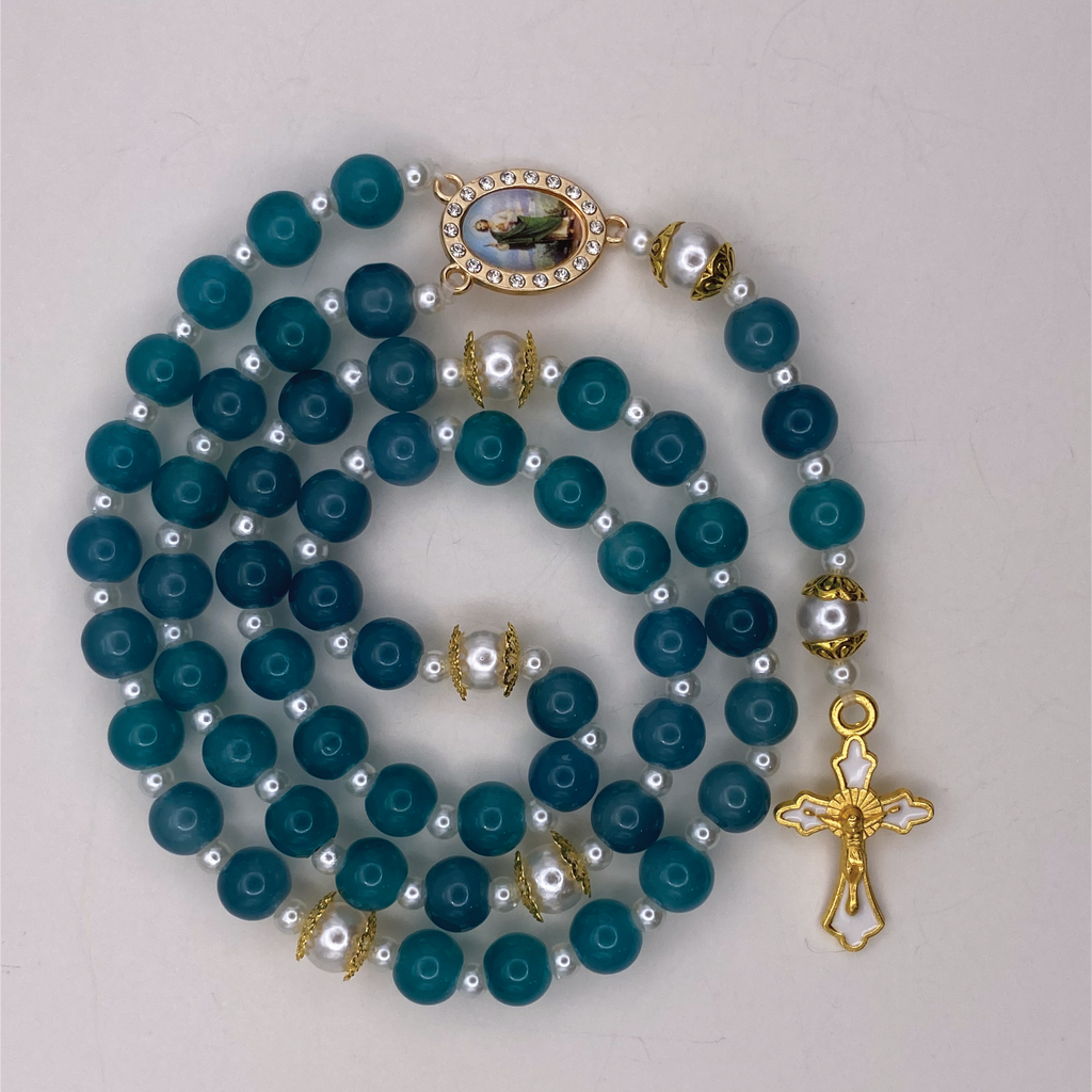 Teal Pearl Full 5 Decade Gold Rosary