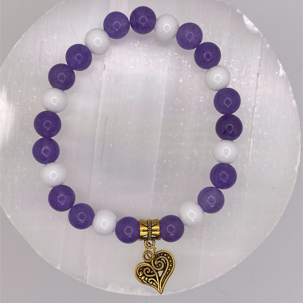 Milky Quartz Amethyst Heart Charm Bracelet