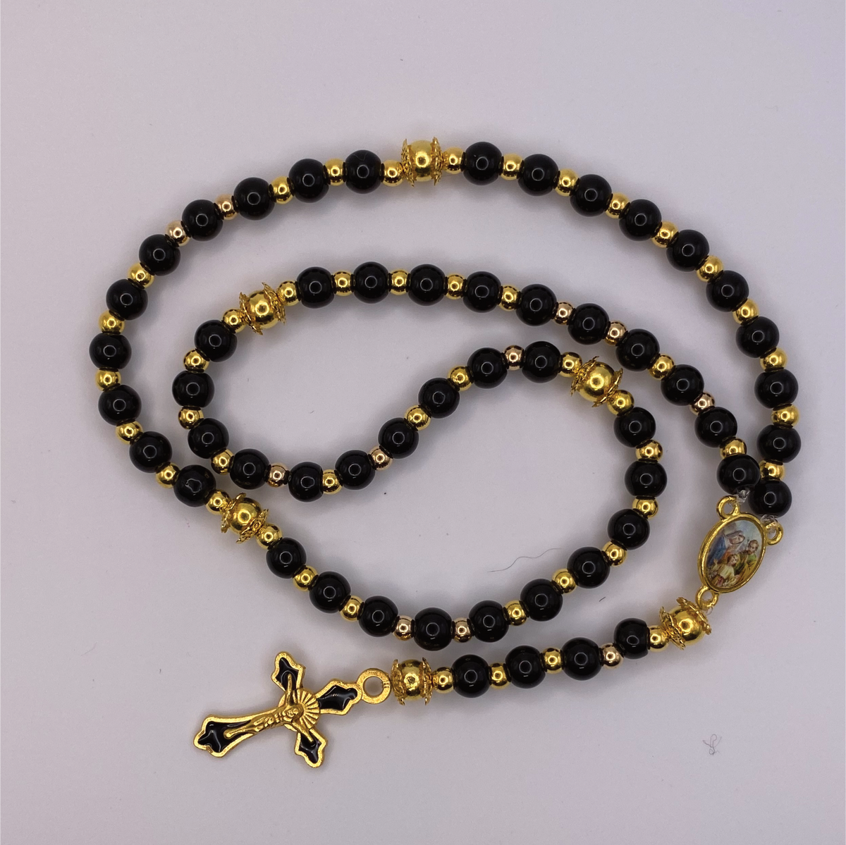 Black Gold Small Full 5 Decade Gold Rosary
