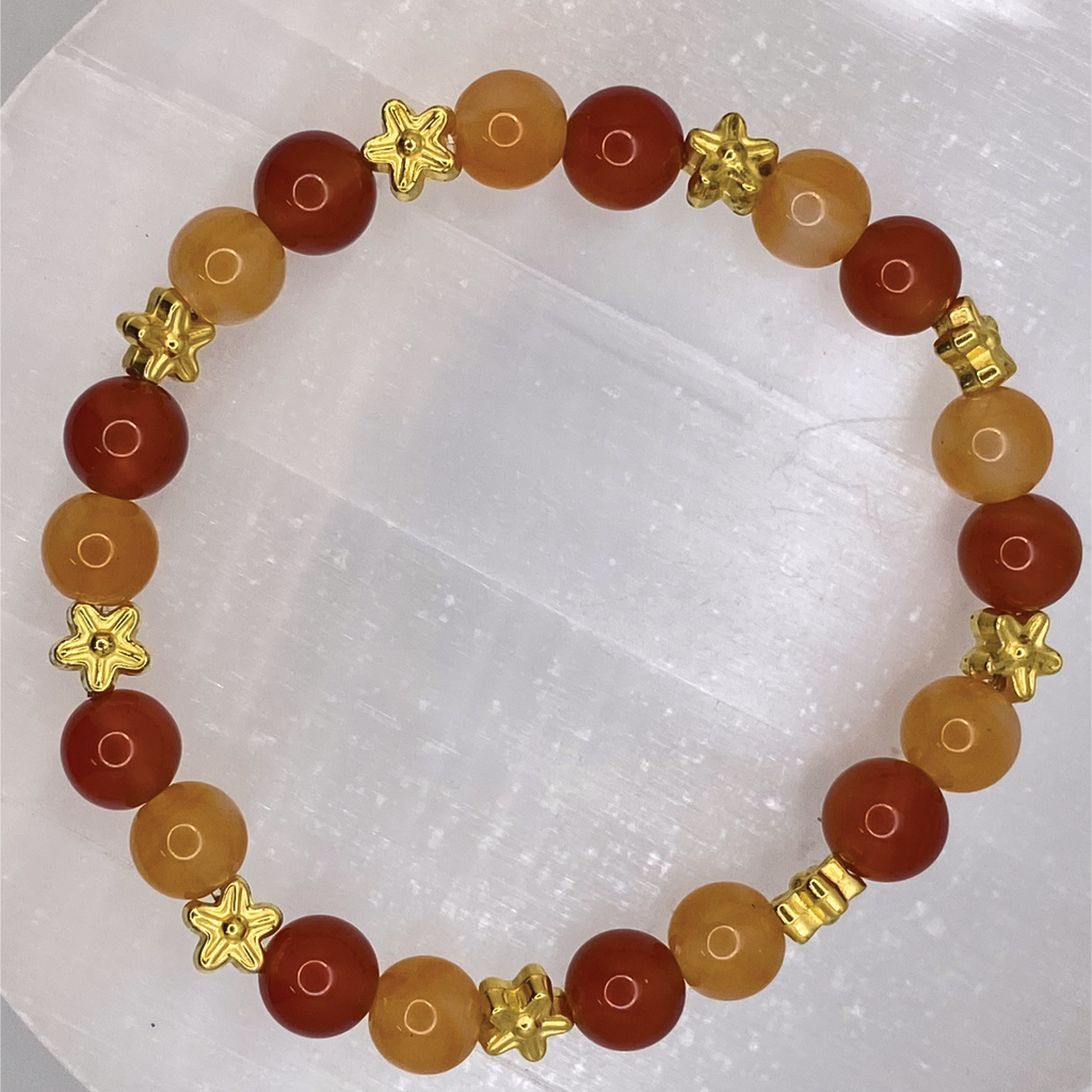 Carnelian Agate Oriental Agate Bracelet with Gold Star Spacers