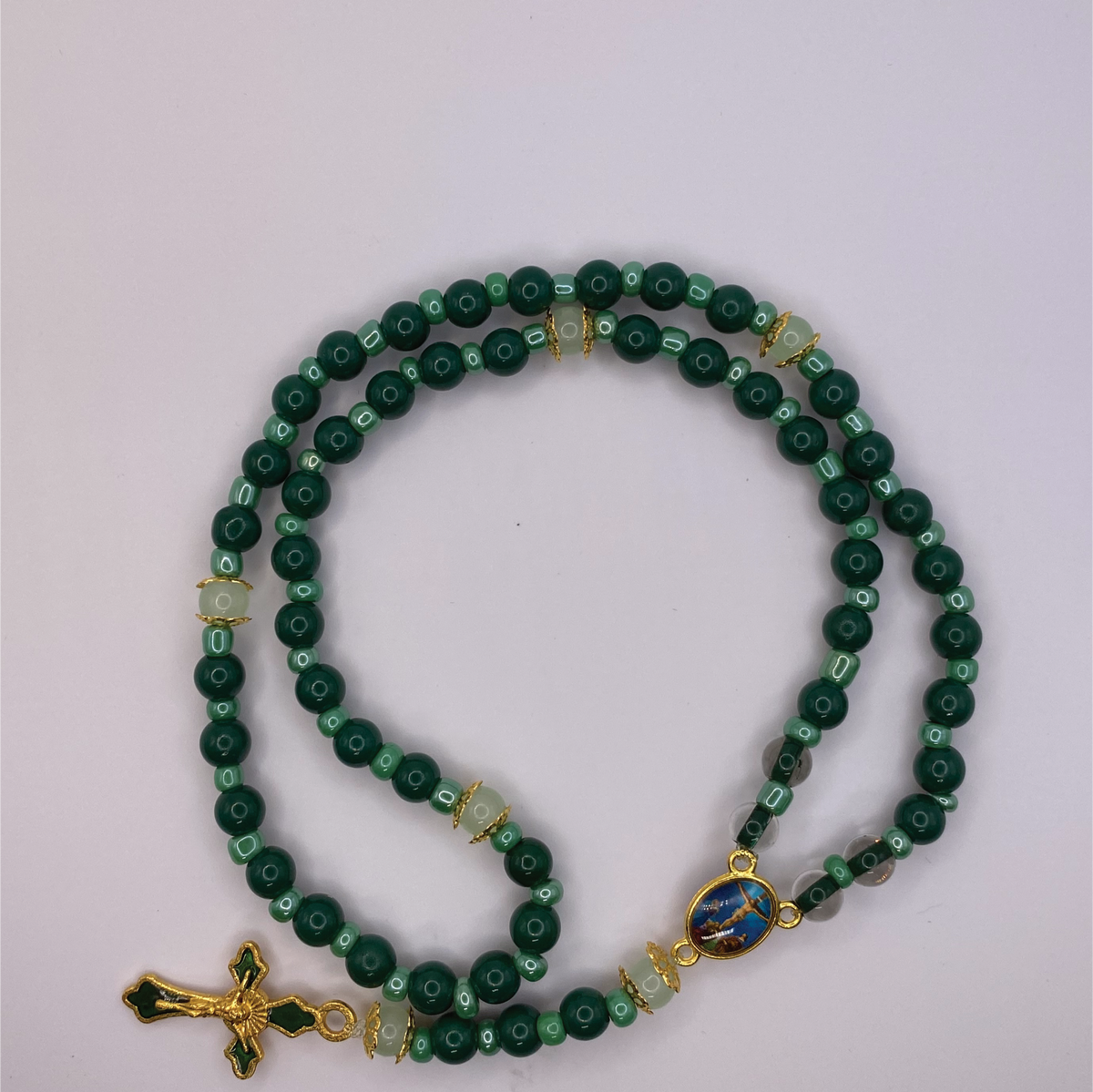 Multi Green Small Full 5 Decade Gold Rosary