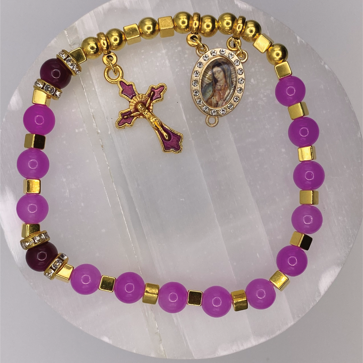 Dark and Light Pink 1 Decade Gold Rosary Bracelet