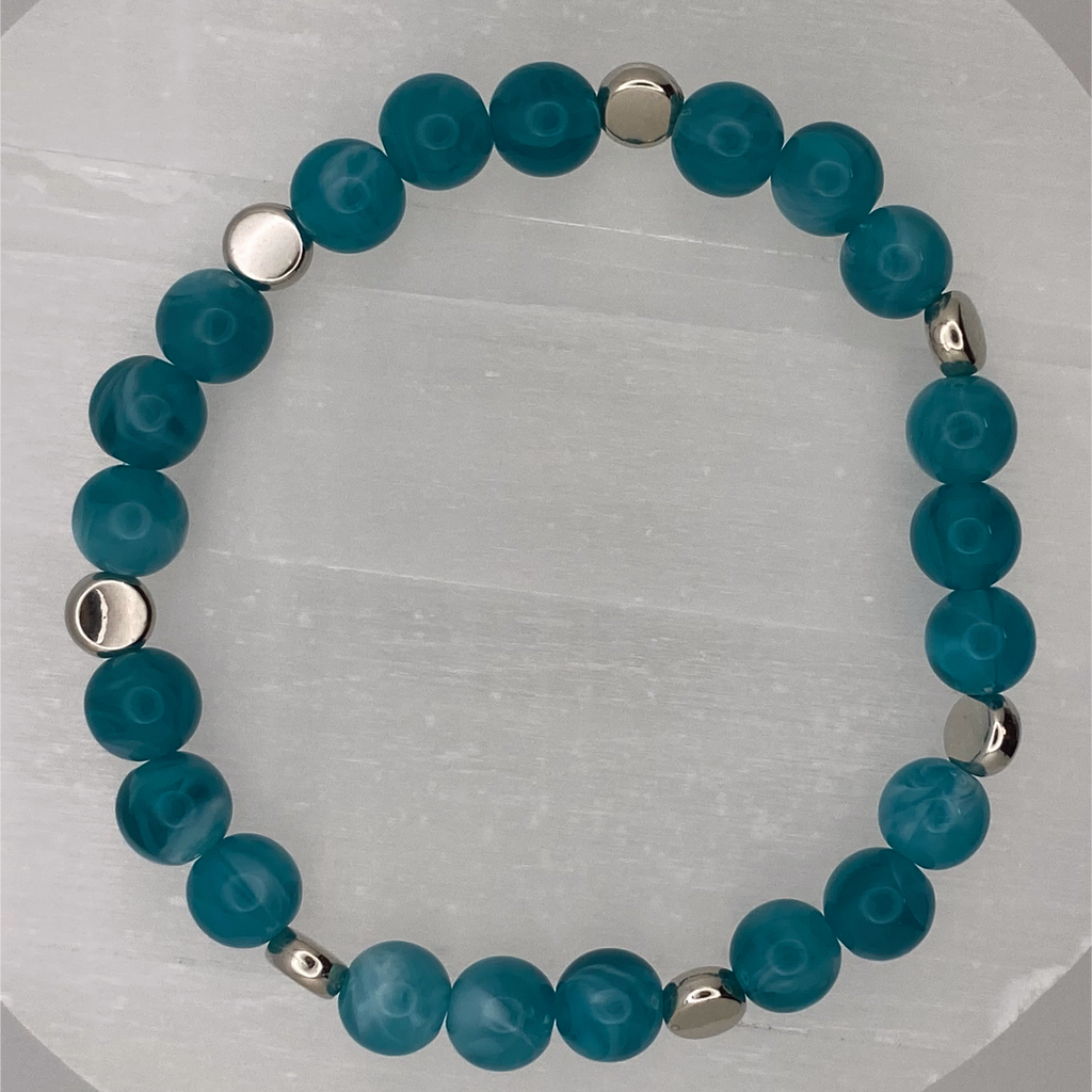Pulsera de ágata Veta de Dragón Verde Azulado con separadores de plata