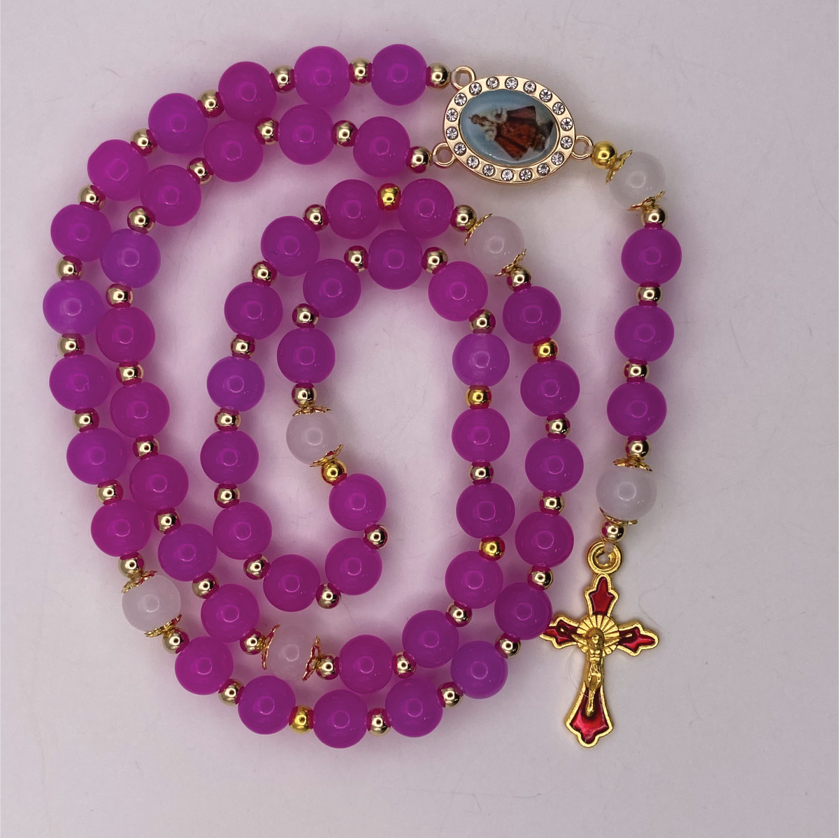 Dark and Light Pink Full 5 Decade Gold Rosary