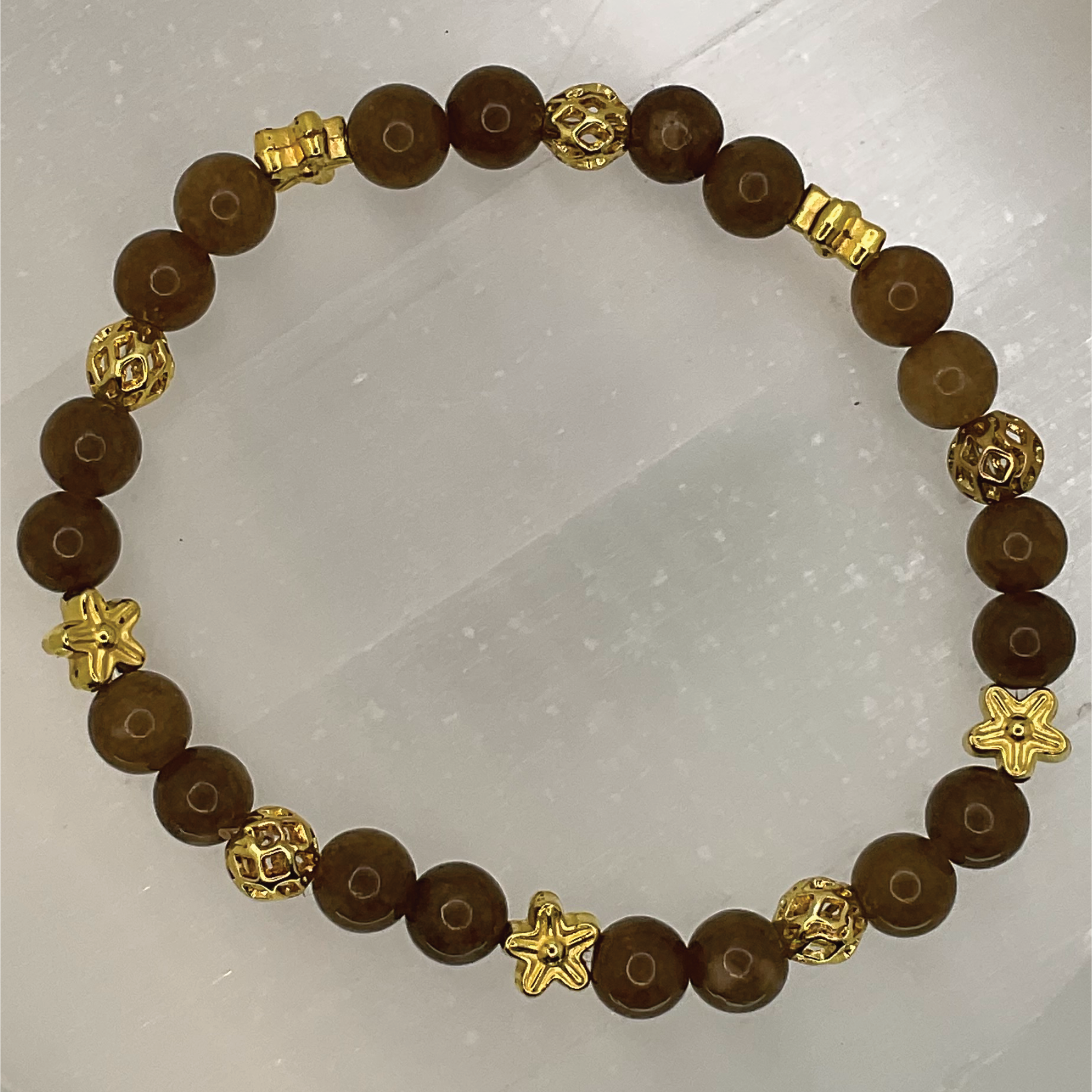 Brown Chalcedony Bracelet with Gold Star Spacers