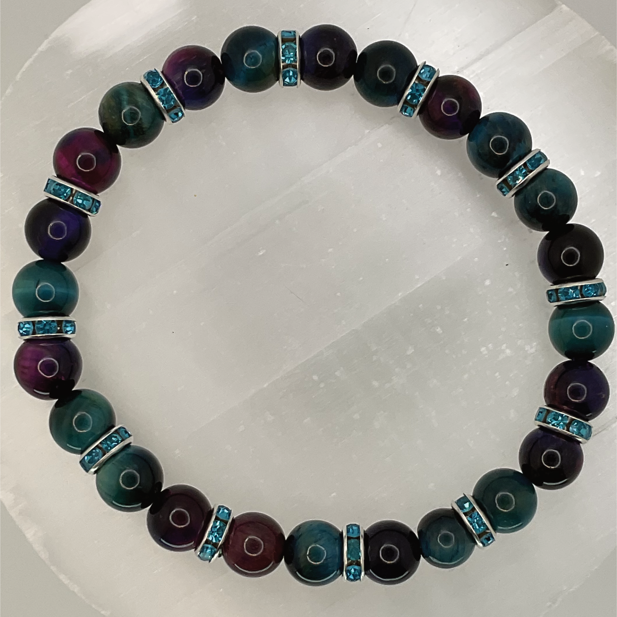 Amethyst Quartz Bracelet with Blue Crystal Silver Spacers