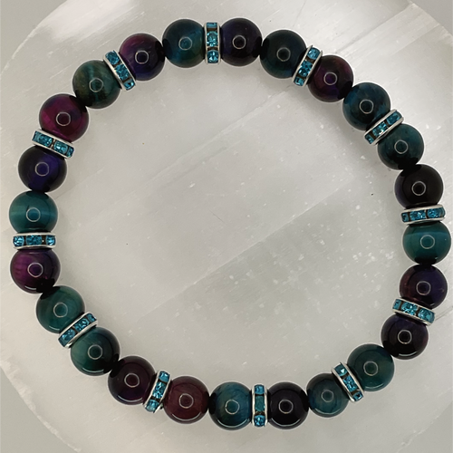 Amethyst Quartz Bracelet with Blue Crystal Silver Spacers