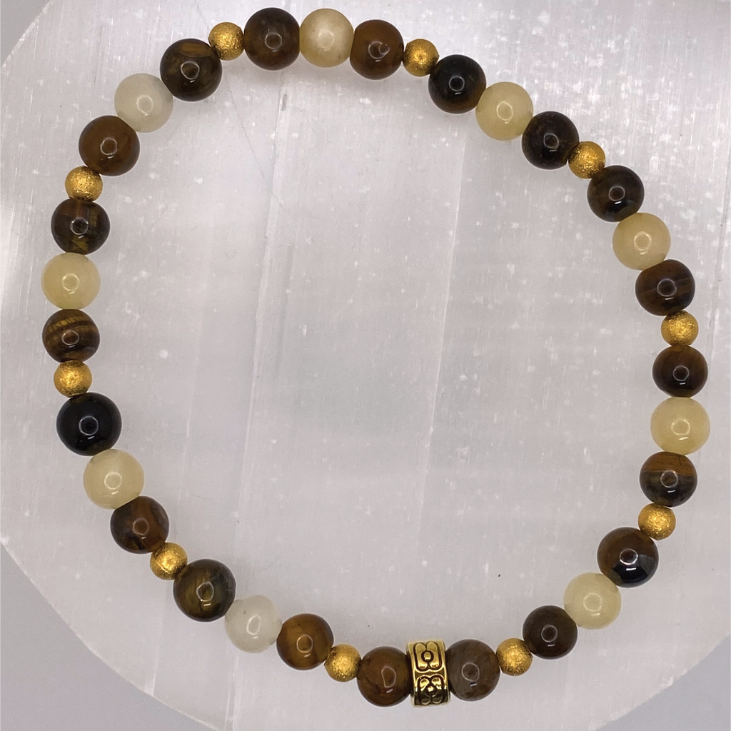 Tiger's Eye Oriental Agate Bracelet with Gold Spacers