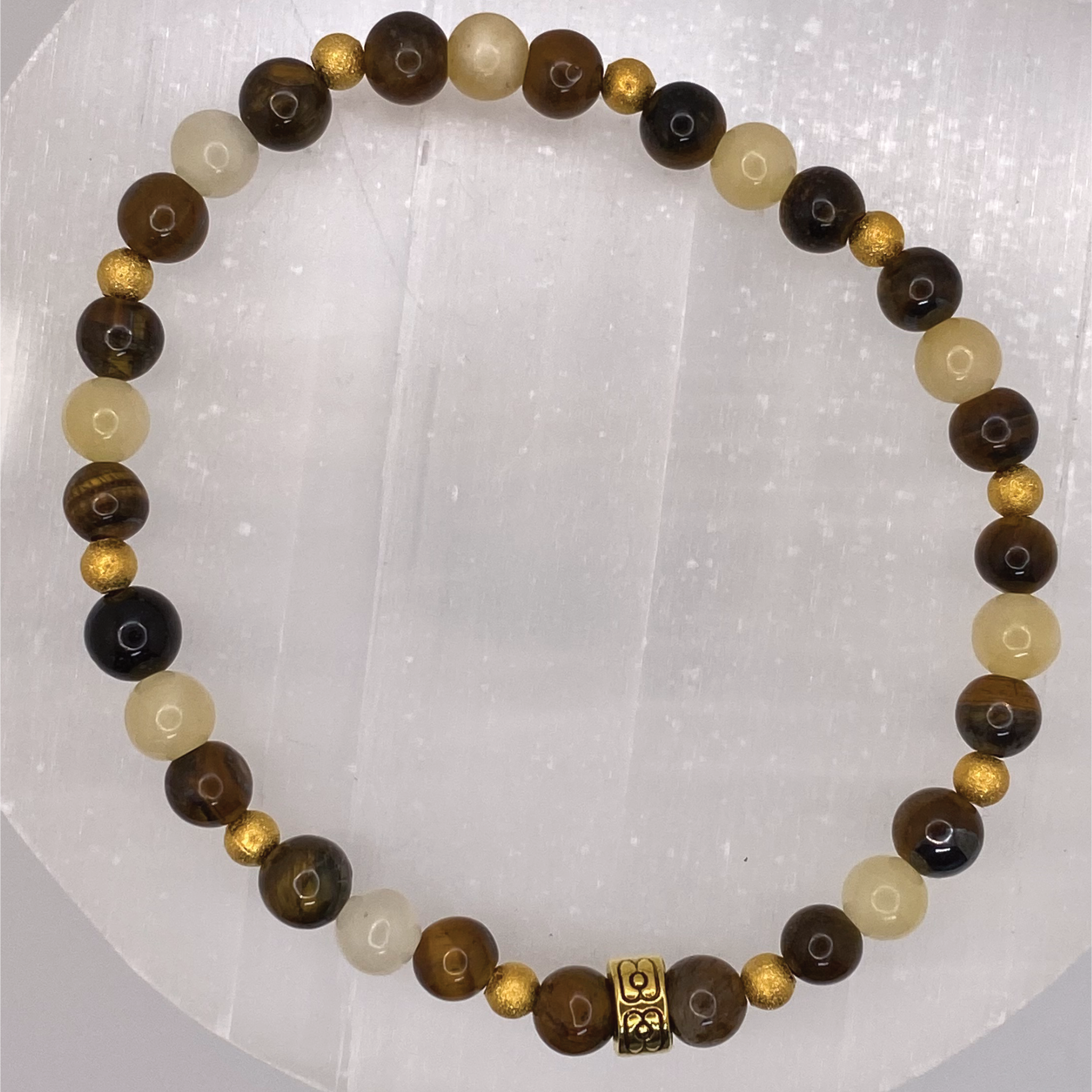Tiger's Eye Oriental Agate Bracelet with Gold Spacers
