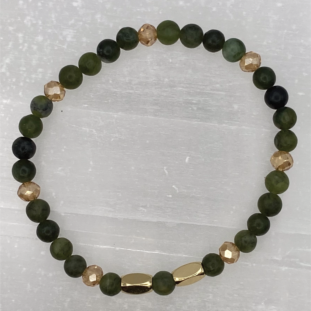 14 cm (5.5") Helerite Serpentine Bracelet with Gold and Crystal Spacers