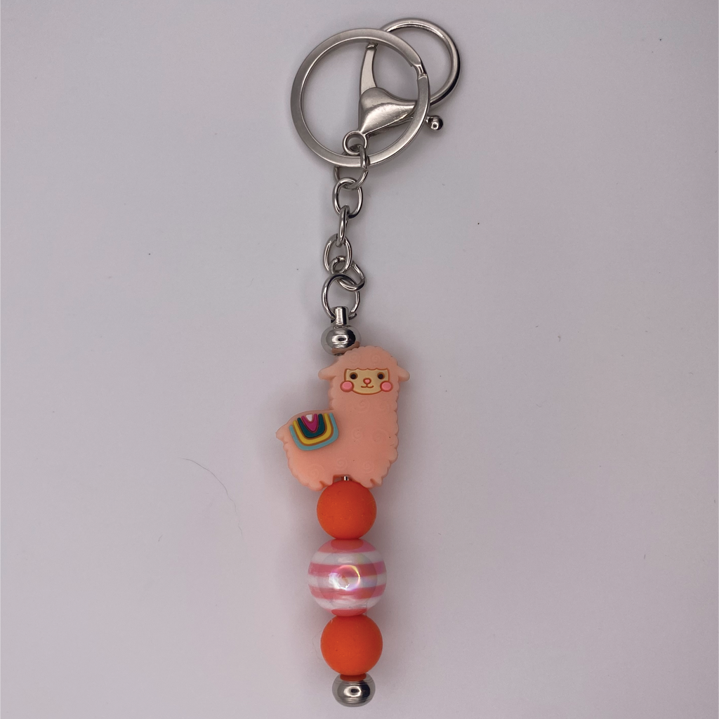 Beige Llama Orange Keychain