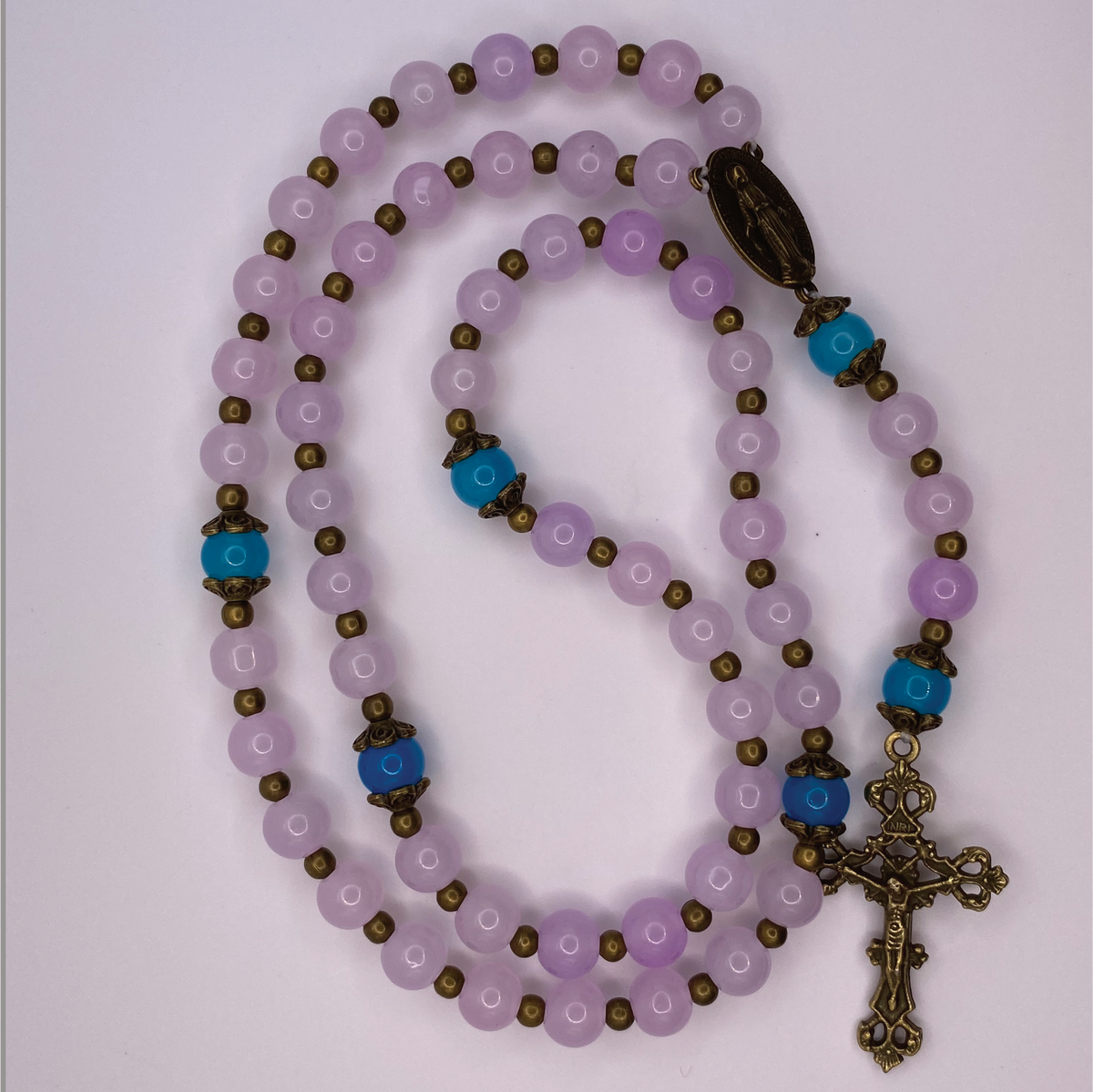 Lilac Aqua Full 5 Decade Bronze Rosary