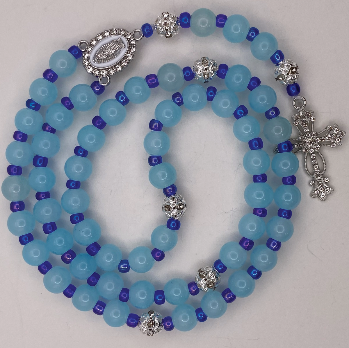 Light and Dark Blue Full 5 Decade Silver Rosary