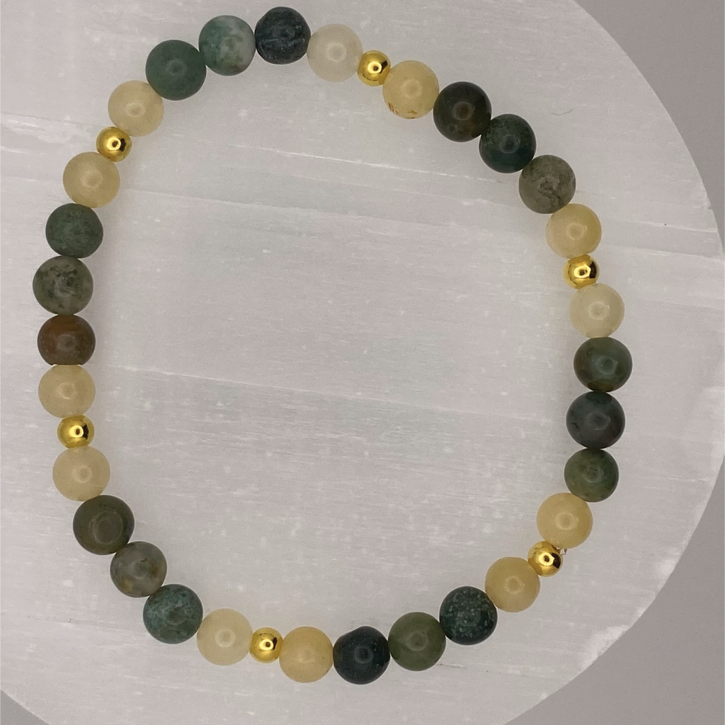 Pulsera oriental de ágata y jadeíta con separadores de oro