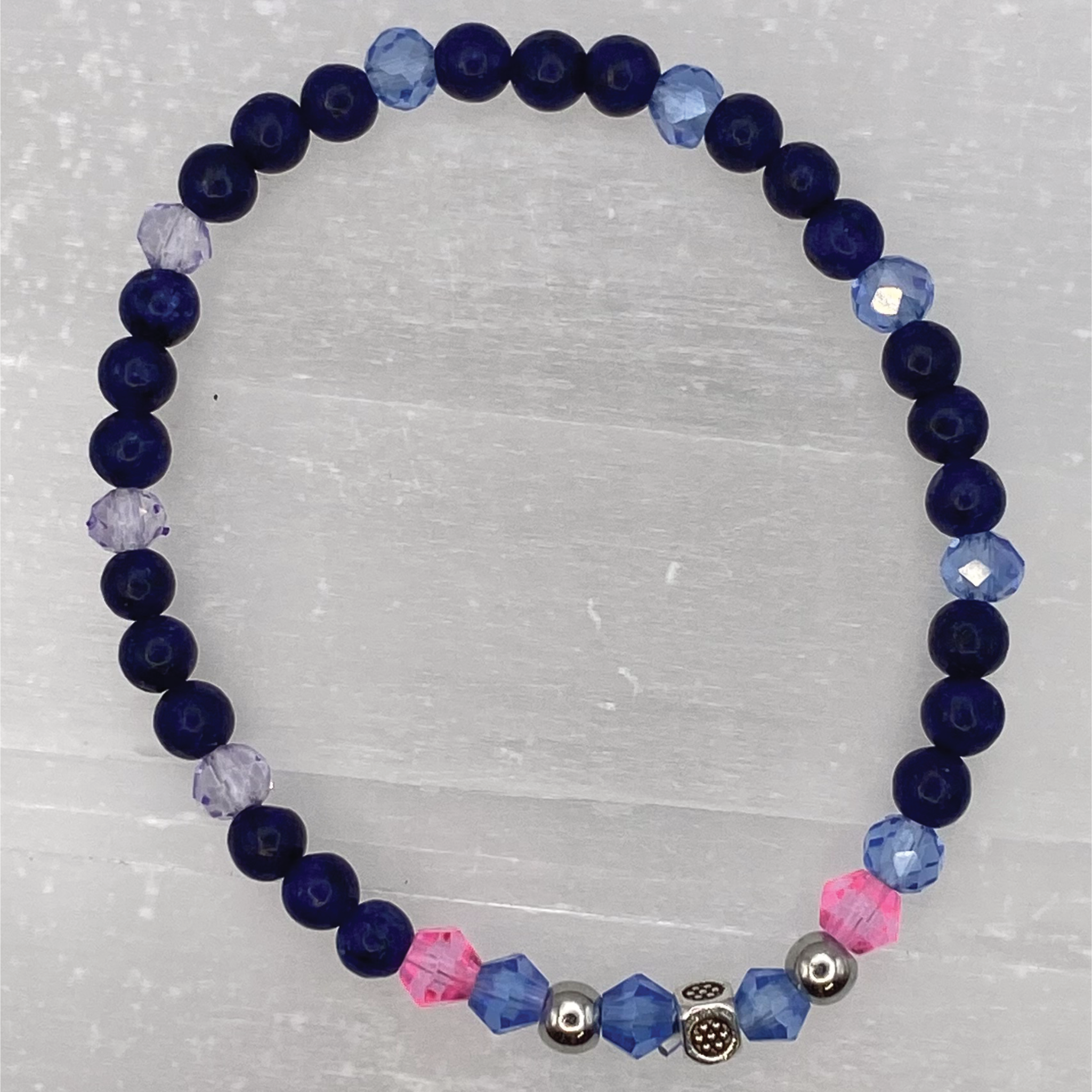 14 cm (5.5") Lazurite Blue and Pink Bracelet with Silver and Crystal Spacers