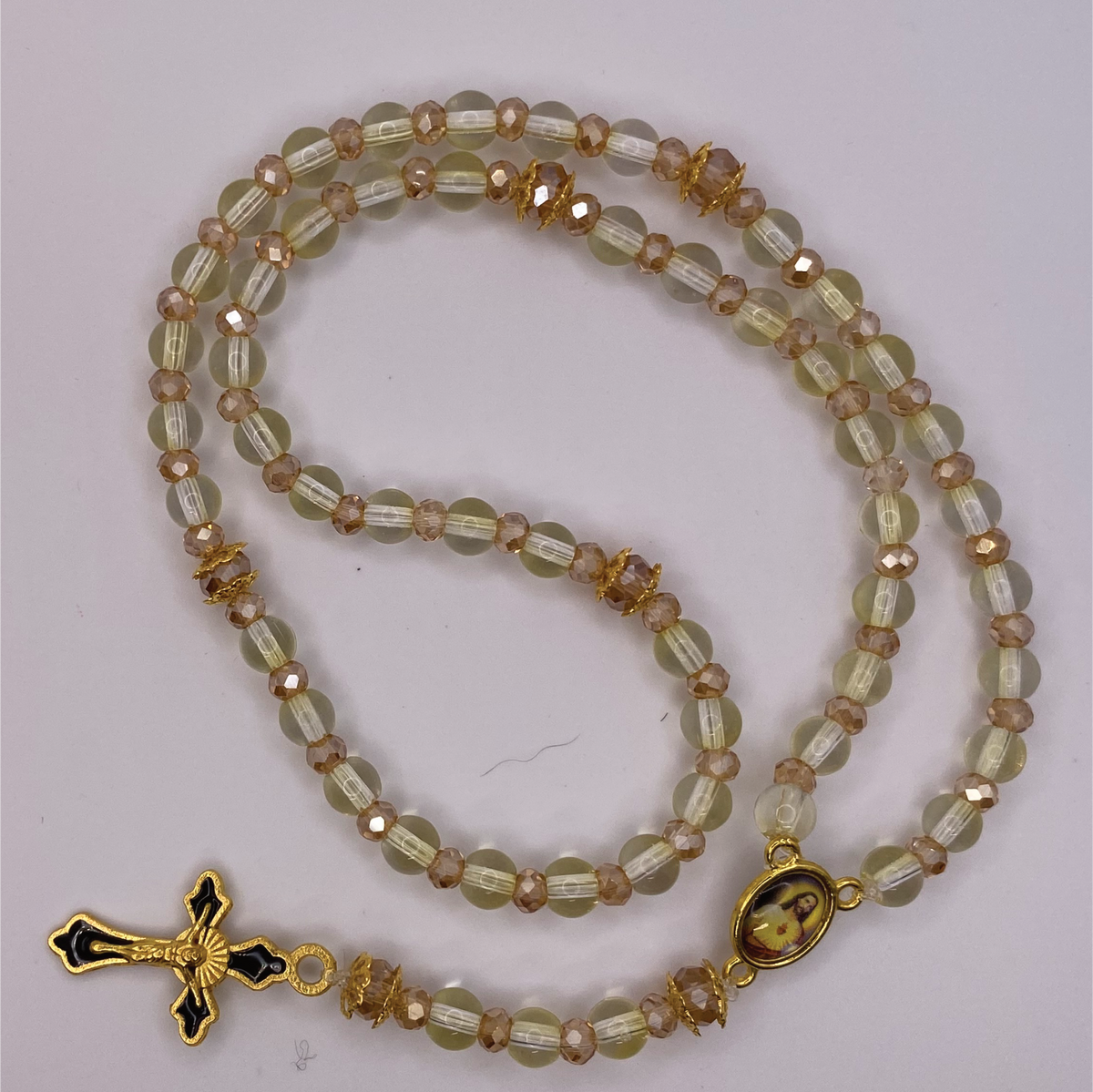 Clear Champagne Small Full Decade Gold Rosary