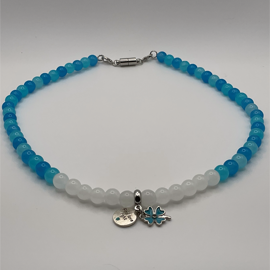 18" Multi-Blue Milky White Blue Heart Flower Charm Glass Necklace