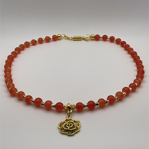18" Orange Flower Charm Glass Necklace