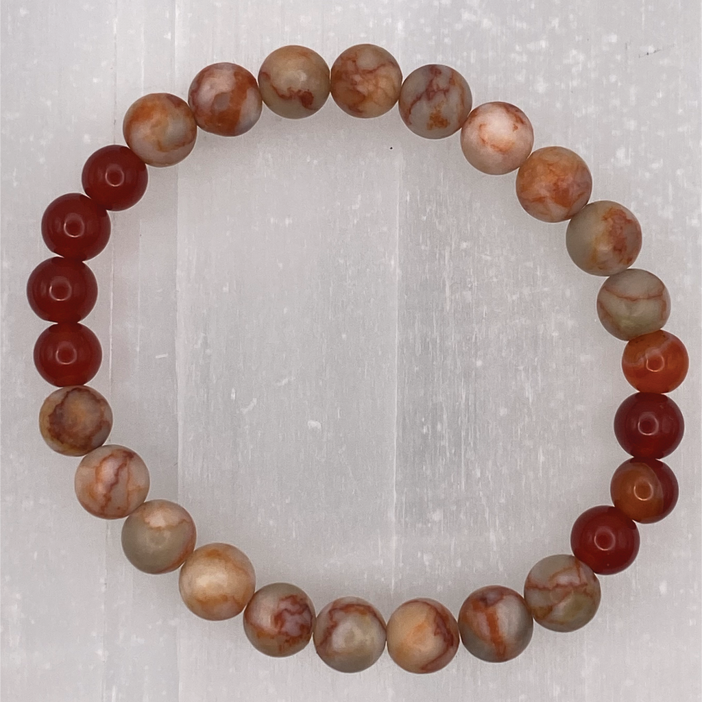 14 cm (5.5") Carnelian Agate Chalcedony Agate Bracelet