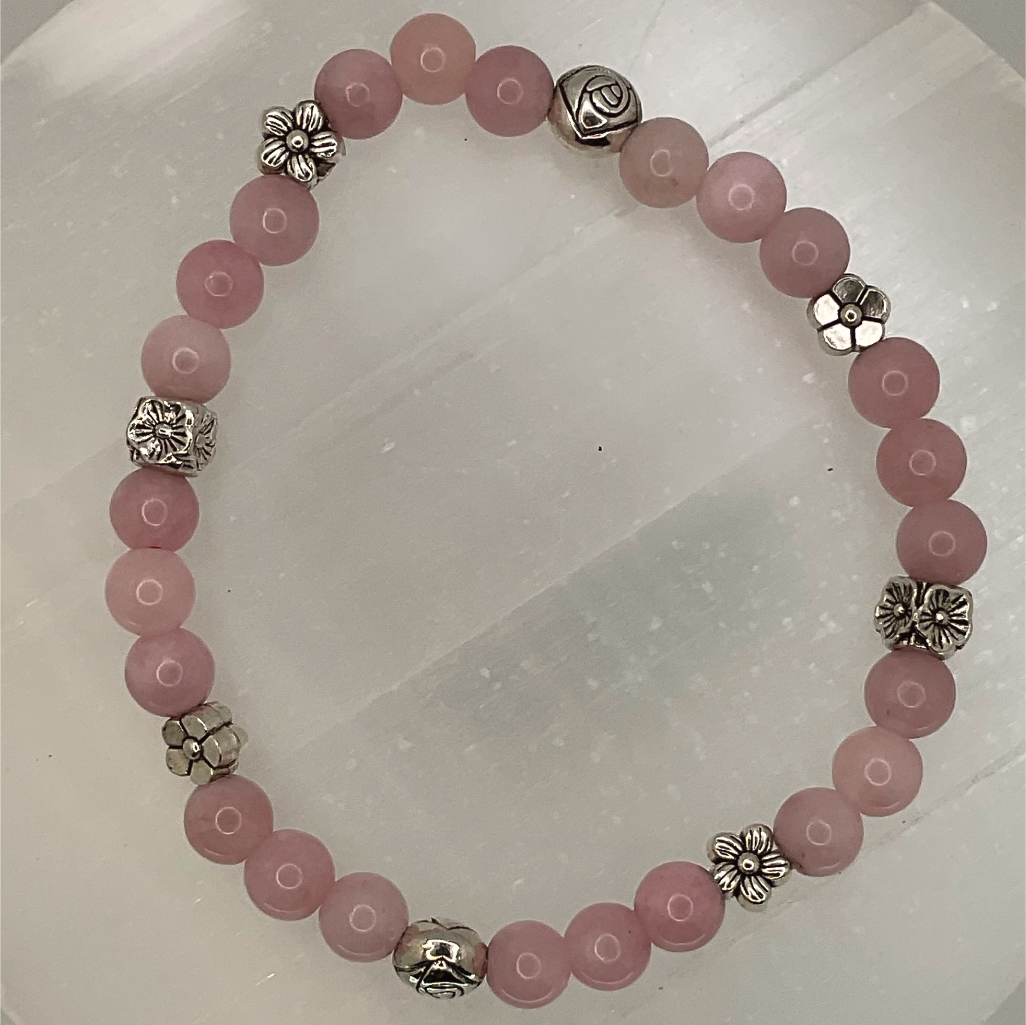 Rose Quartz Bracelet with Silver Tone Spacers