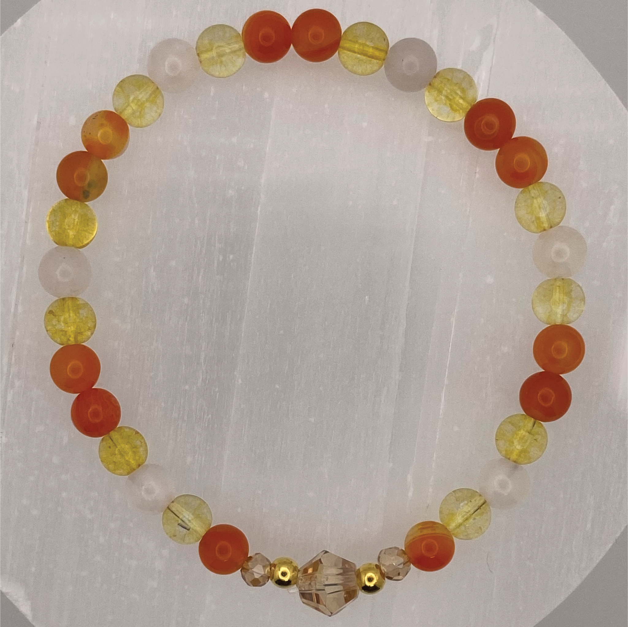 Pulsera de cornalina, ágata, citrino y cuarzo lechoso con separadores dorados