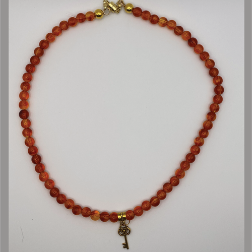 22" Amber Golden Key Charm Necklace
