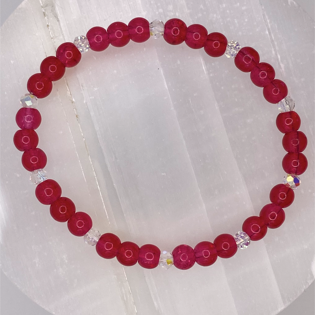 Red Glass Bracelet with Crystal Spacers