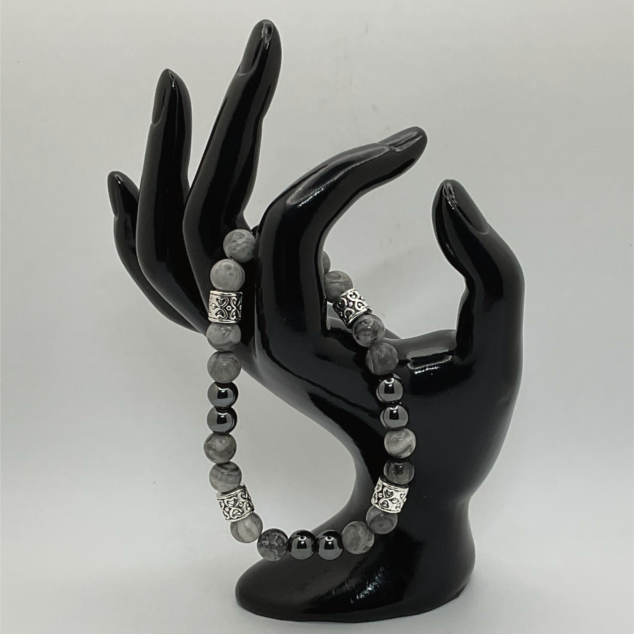 Grey Magnesite Hematite Bracelet with Silver Spacers