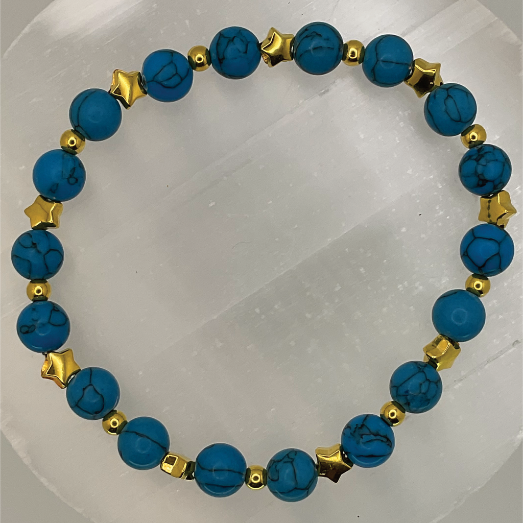 Blue Howlite Bracelet with Gold Star Spacers
