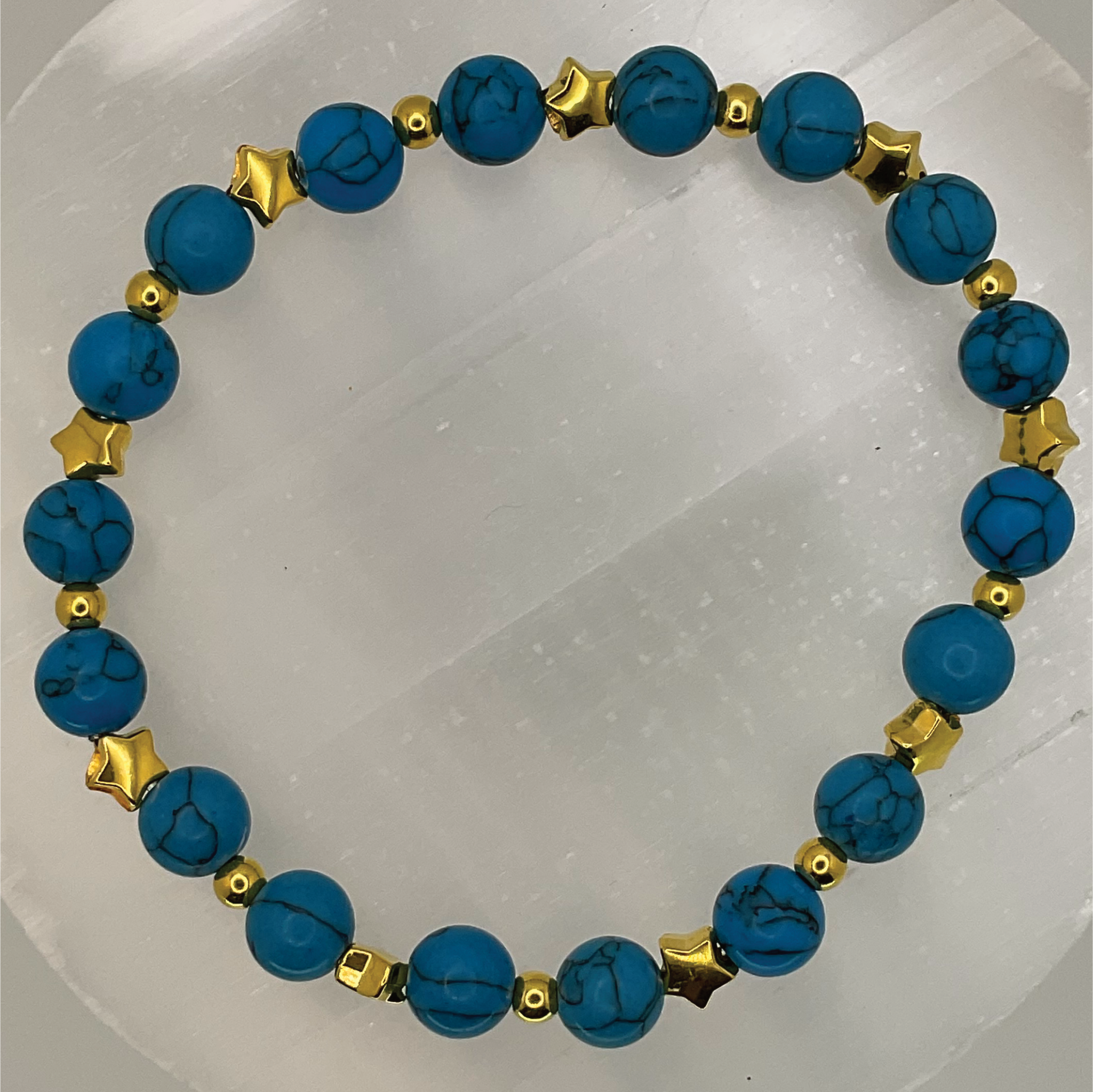 Blue Howlite Bracelet with Gold Star Spacers