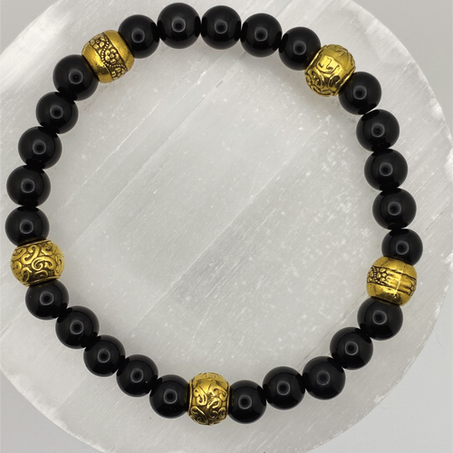 Black Agate Bracelet with Gold Spacers