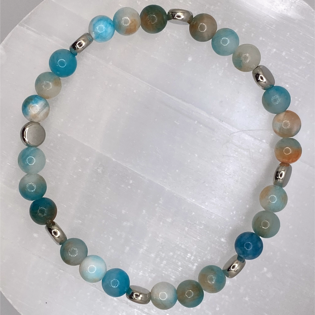 Pulsera de ágata Vena de Dragón Turquesa con espaciadores de disco de plata
