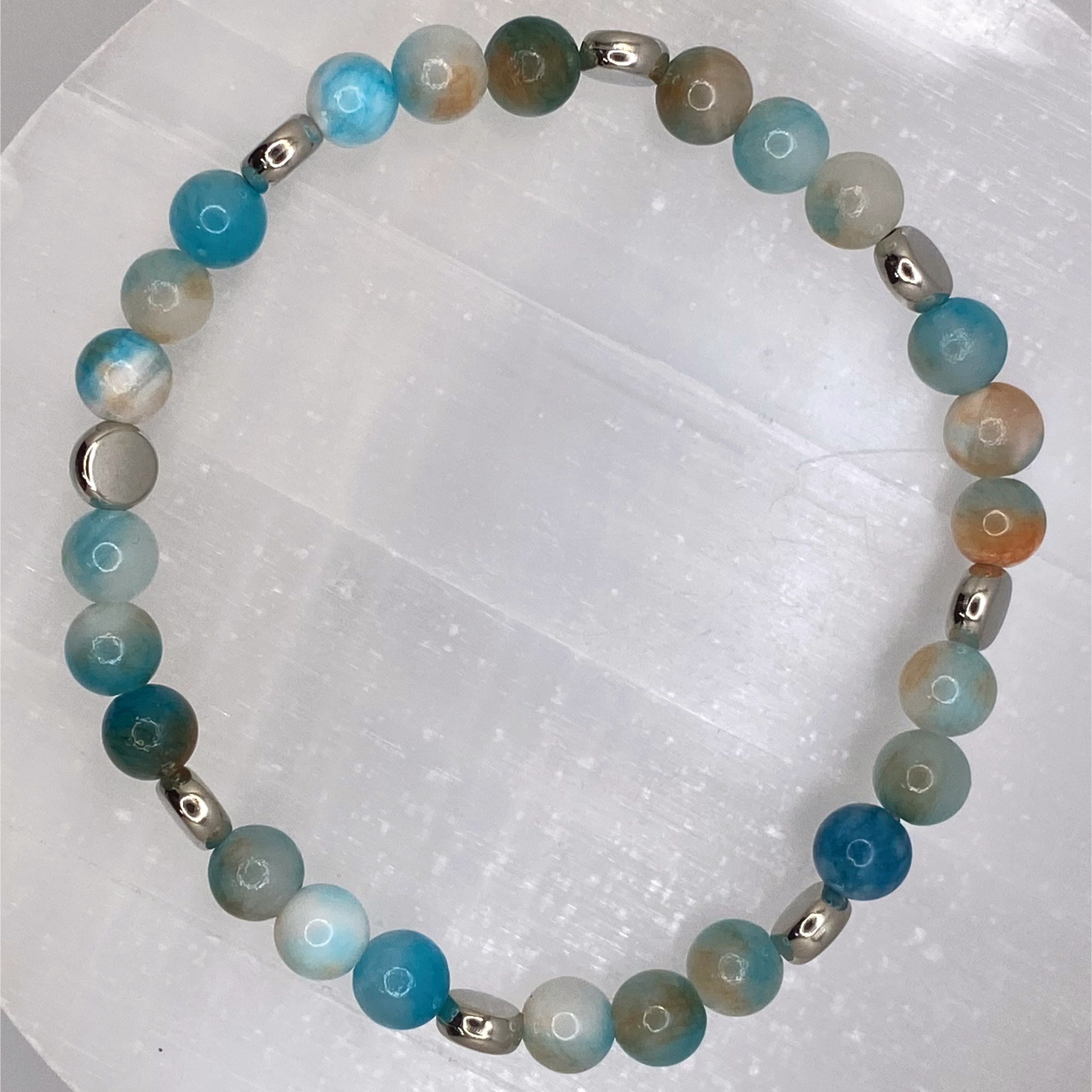 Pulsera de ágata Vena de Dragón Turquesa con espaciadores de disco de plata