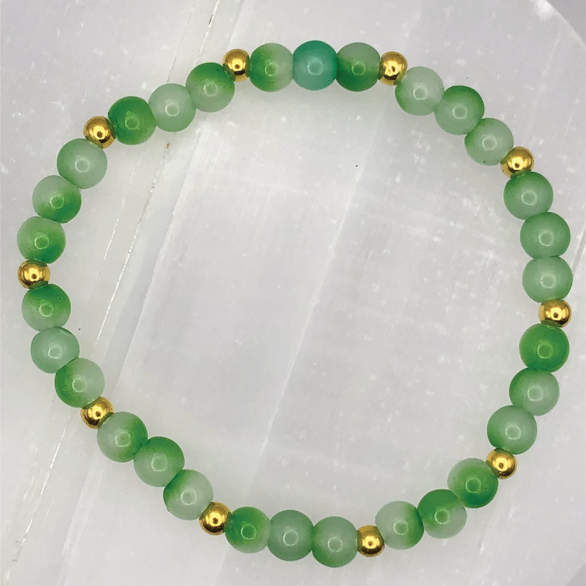 Cloudy Green Glass Bracelet with Gold Spacers