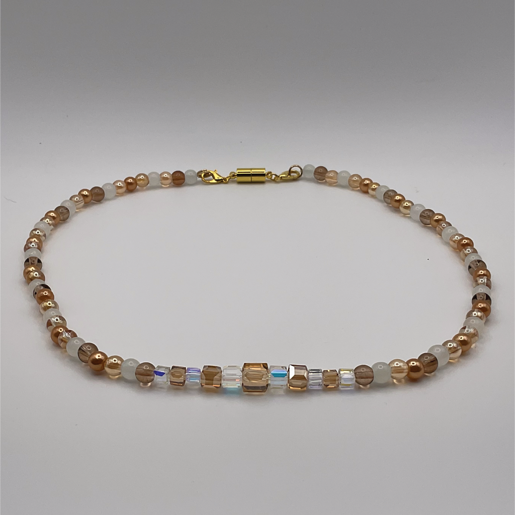 18" Clear Milky White Champagne Glass Necklace with Gold Spacers