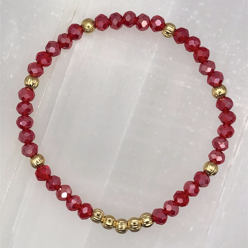 14.5 cm (5.7") Red Bracelet with Gold Spacers