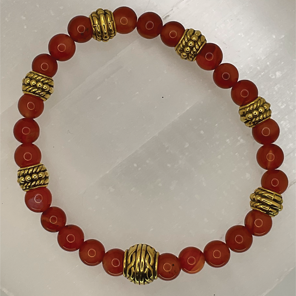 Carnelian Agate Bracelet with Gold Spacers