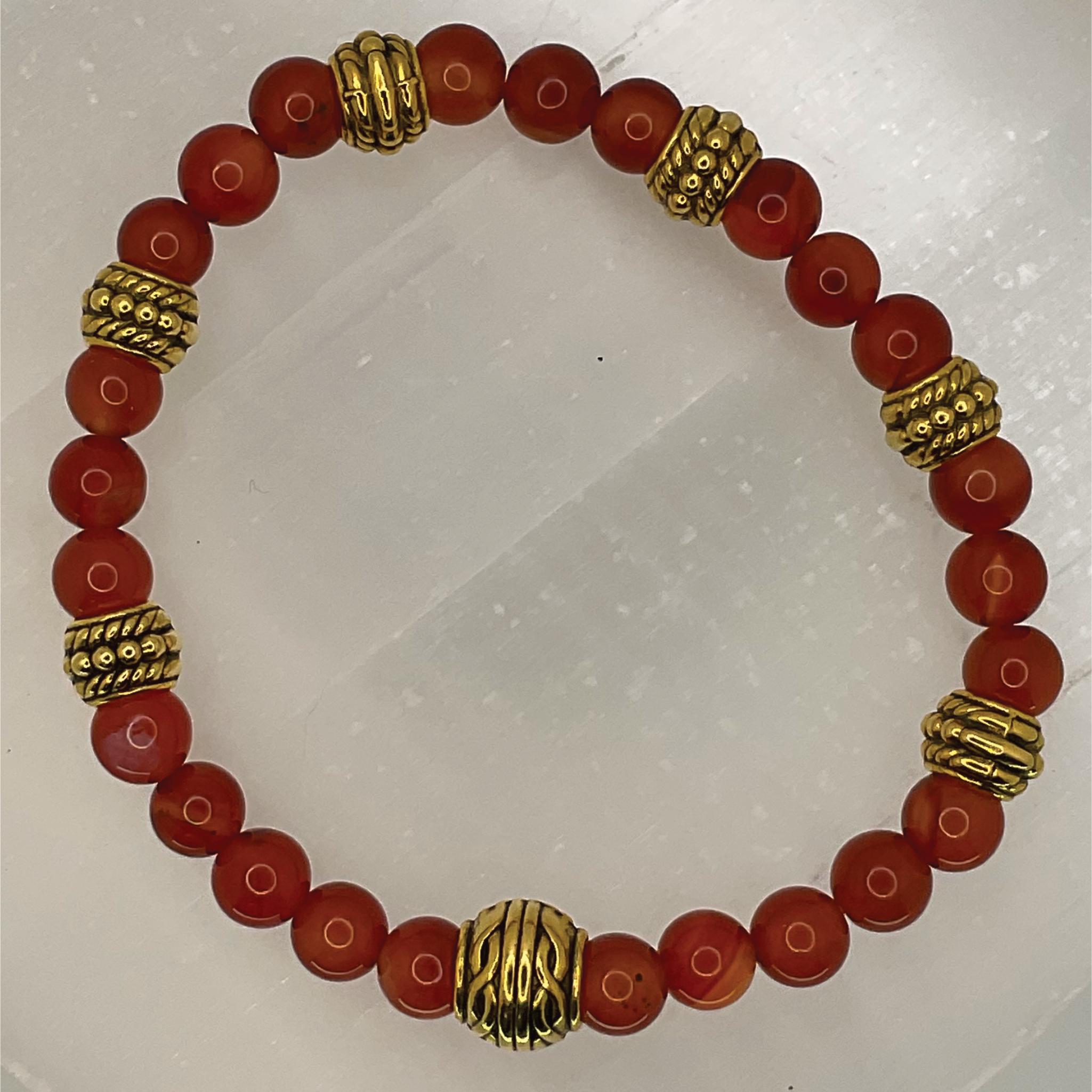 Carnelian Agate Bracelet with Gold Spacers