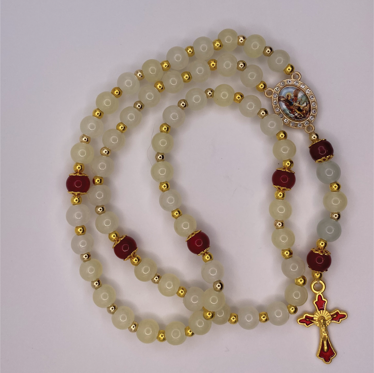 Light Yellow Red Full 5 Decade Gold Rosary