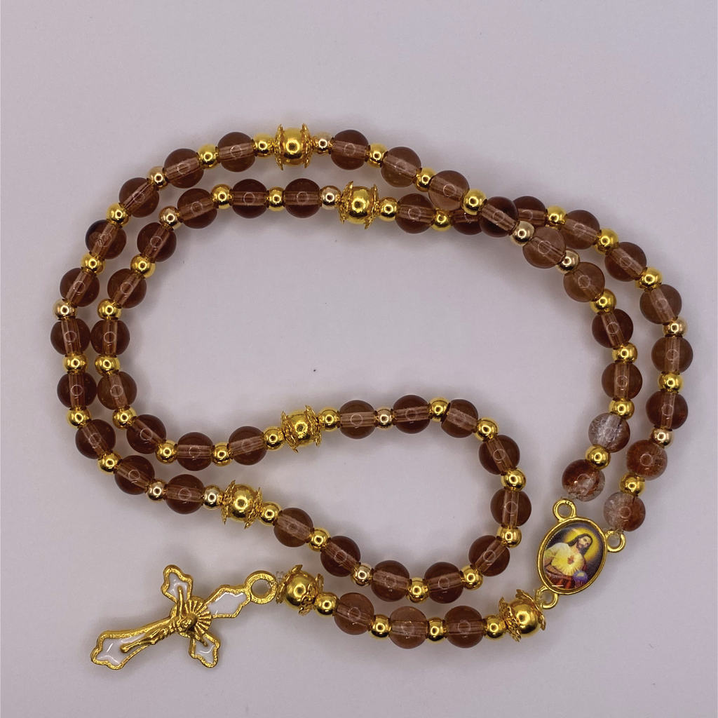 Brown Gold Small Full 5 Decade Gold Rosary