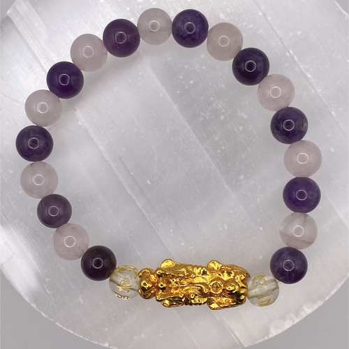 Amethyst Milky Quartz Clear Pixiu Dragon Charm Bracelet