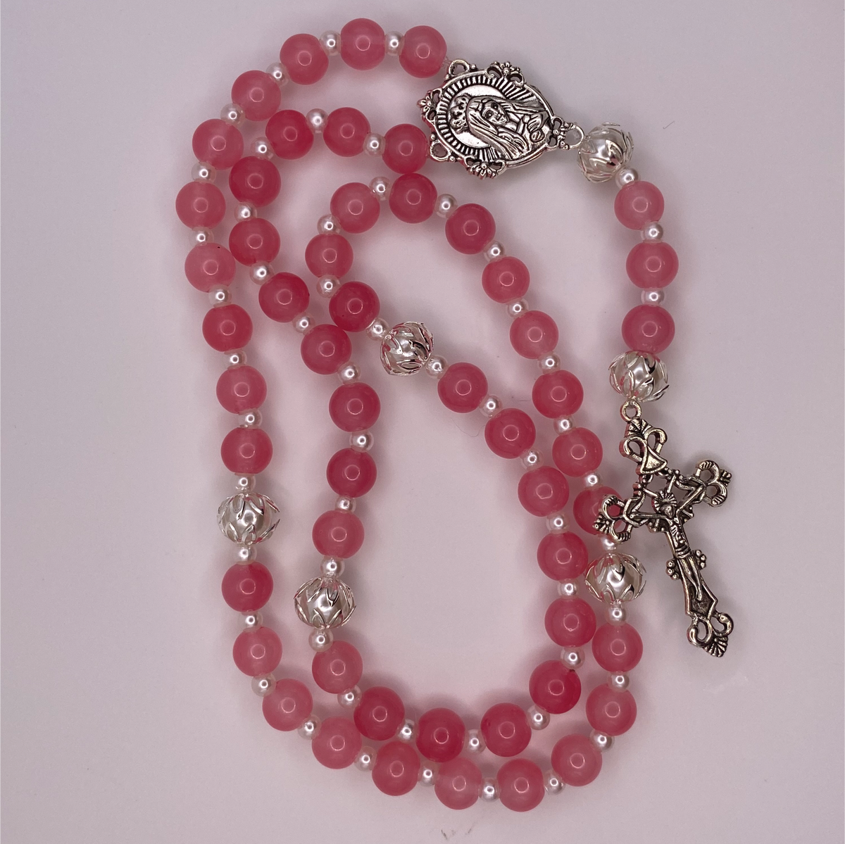 Pink Pearl Full 5 Decade Silver Rosary