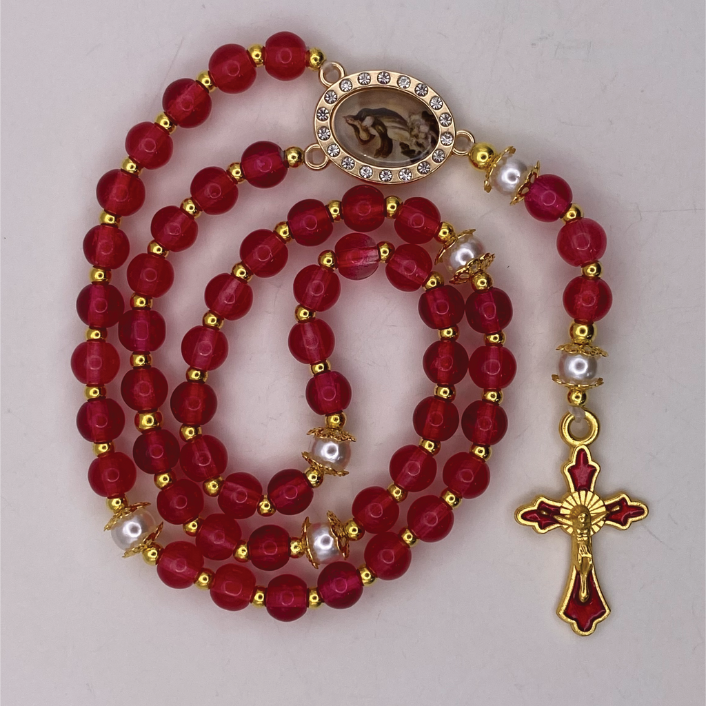 Red Pearl Small Full 5 Decade Gold Rosary