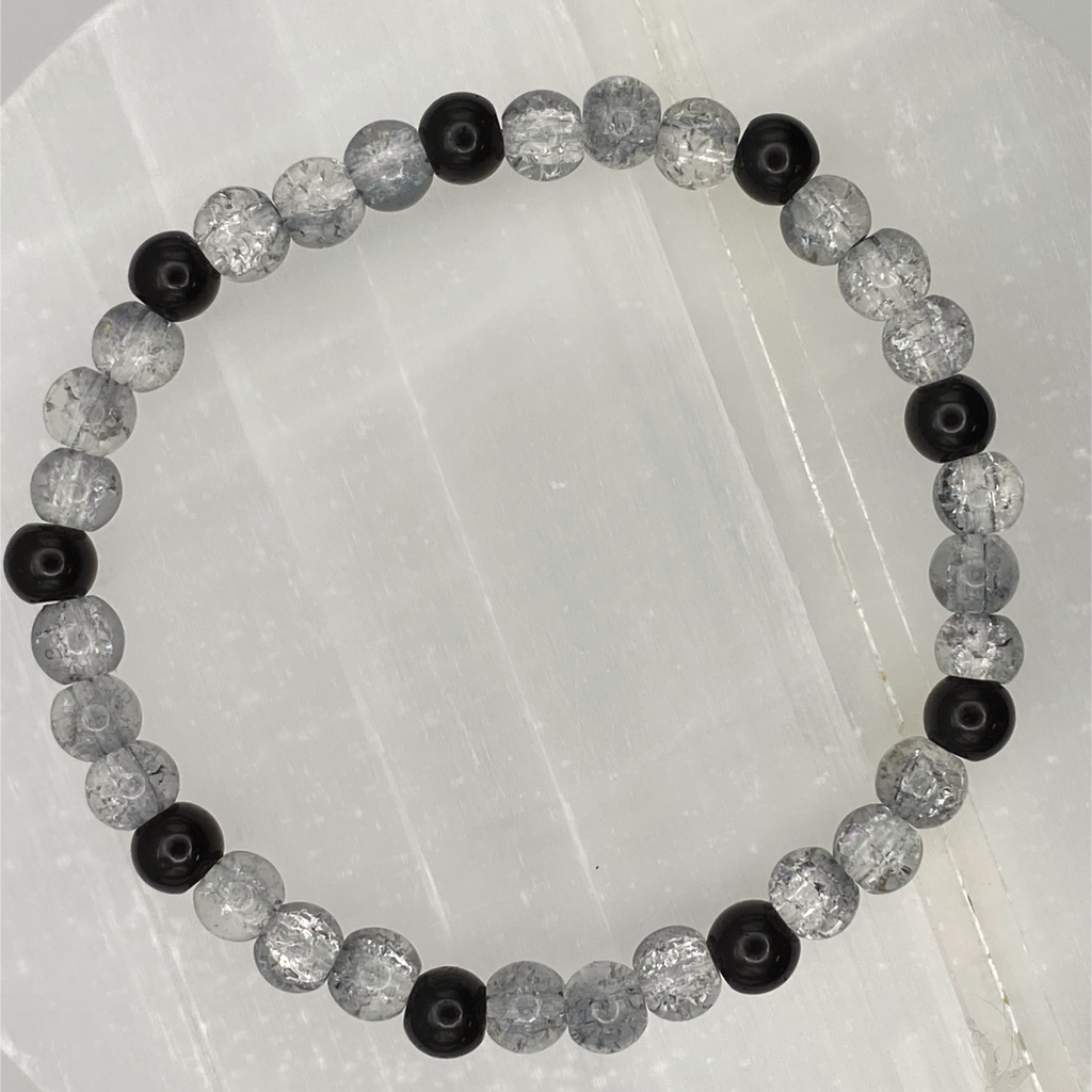 Crackle Grey and Black Glass Bracelet