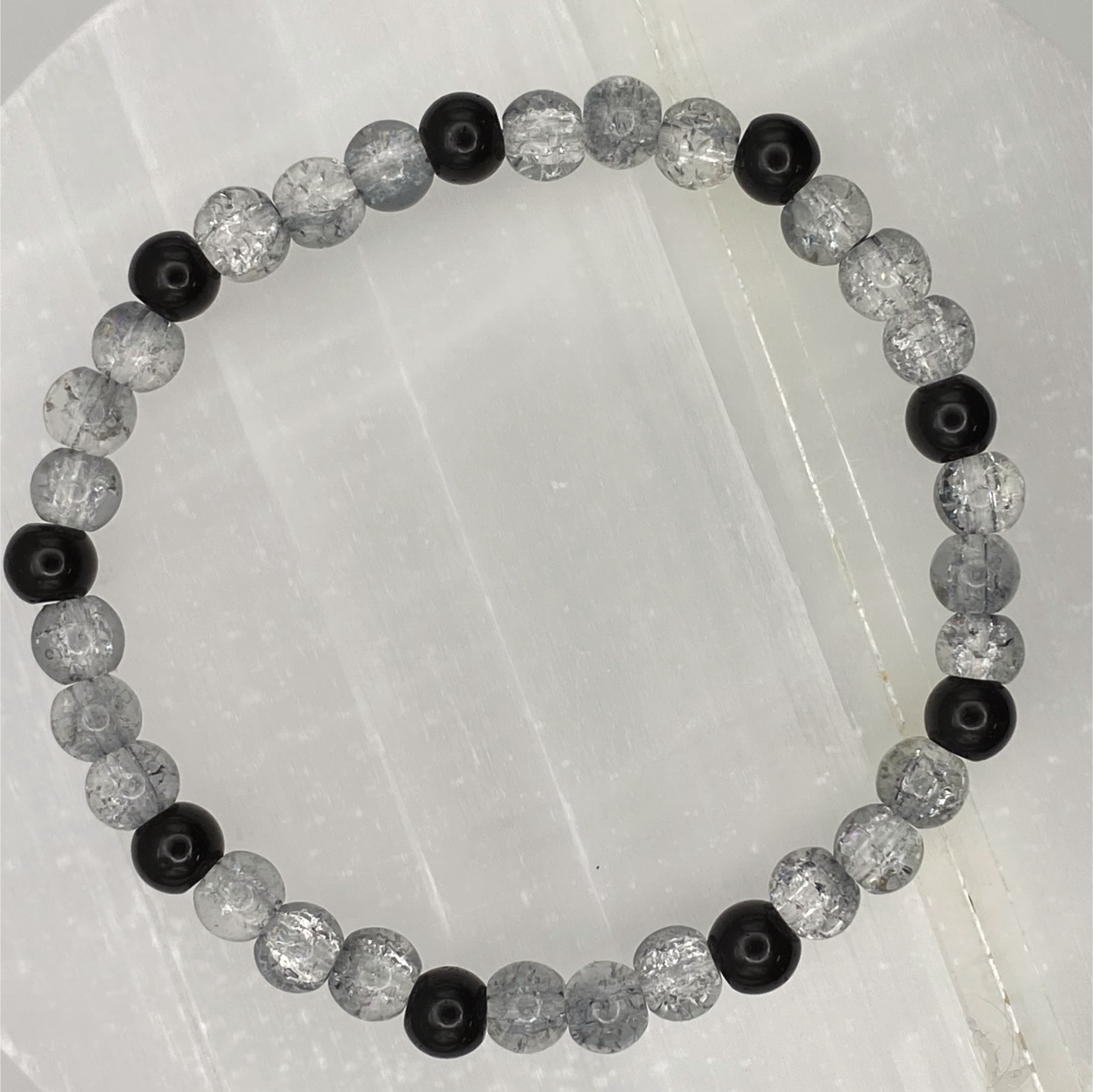 Crackle Grey and Black Glass Bracelet